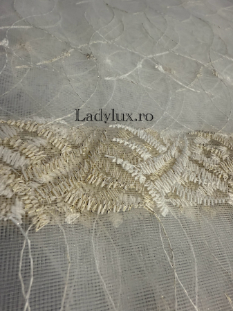 Perdea din Tull cu Model – 4 m x 2.8 m, Cusută cu Tiv și Rejansă de 6 cm - Broderie Bej C1703 [2]