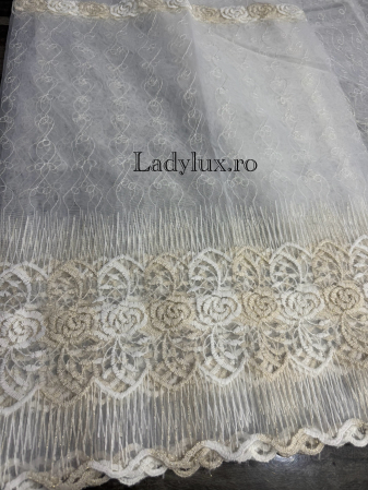 Perdele 4 M - Perdea din Tull cu Model – 4 m x 2.8 m, Cusută cu Tiv și Rejansă de 6 cm - Broderie Bej C1704