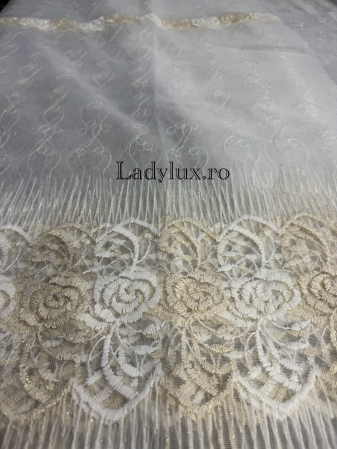 Perdea din Tull cu Model – 4 m x 2.8 m, Cusută cu Tiv și Rejansă de 6 cm - Broderie Bej C1704 [2]