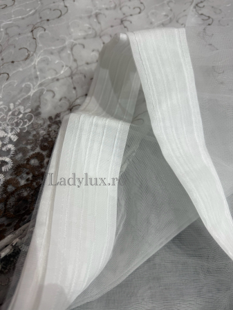 Perdea din Tull cu Model – 4 m x 2.8 m, Cusută cu Tiv și Rejansă de 6 cm - Broderie Brawn C1581 [3]