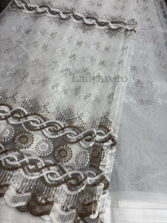 Perdea din Tull cu Model – 4 m x 2.8 m, Cusută cu Tiv și Rejansă de 6 cm - Broderie Maro C1584 [1]