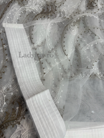 Perdea din Tull cu Model – 4 m x 2.8 m, Cusută cu Tiv și Rejansă de 6 cm - Broderie Maro C1585 [2]