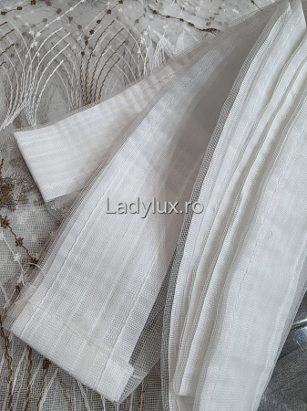 Perdea din Tull cu Model – 4 m x 2.8 m, Cusută cu Tiv și Rejansă de 6 cm - Maro [2]