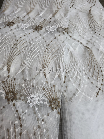 Perdea din Tull cu Model – 4 m x 2.8 m, Cusută cu Tiv și Rejansă de 6 cm - Maro [1]