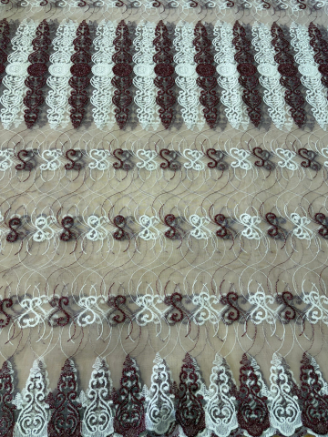 Perdele 4 M - Perdea din tulle Alb+Bordo , Model Egipt  4M x 2.5h