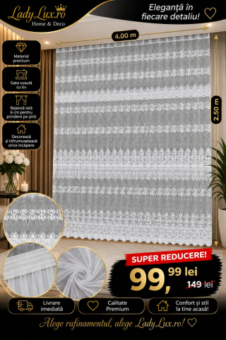 Perdele 4 M - Perdea din tulle Alb , Model Egipt  4M x 2.5h