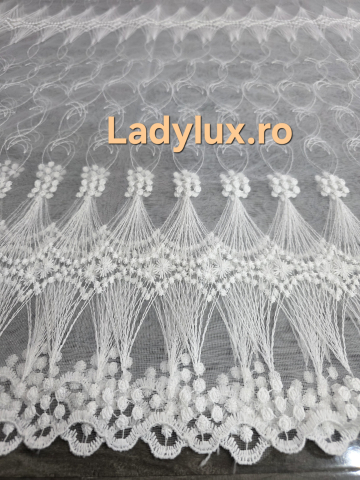 Perdele 3M - Perdea Tulle cu Broderie Alba Model Clepsidra 3M x 2.5h - Cu Tiv si Rejansa
