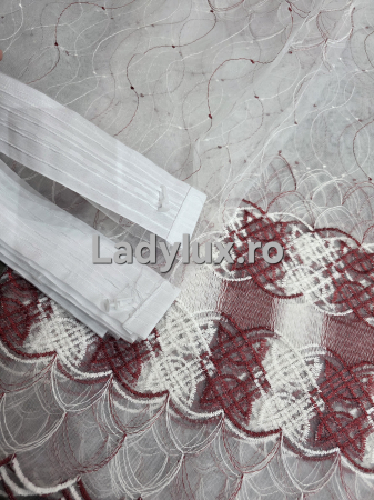 Perdele 4 M - Perdea Tulle cu Broderie Alb+Bordo Model Infinit - Cu Tiv si Rejansa - 4M x 2.5h