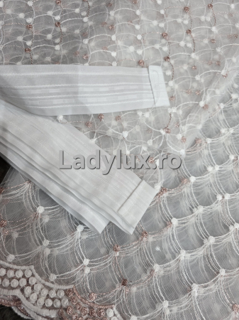 Perdele 3M - Perdea din tulle cu broderie Alba+Roz Pudra 3 M - Model Sirena