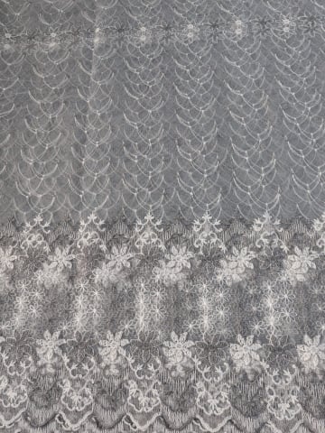 Perdele 4 M - Perdea din tulle cu broderie Alba+Gri, Model  Imperial Floral Three 4M x 2.5h