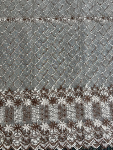 Perdele - Perdea din tulle cu broderie Alba+Maro, Model  Imperial Floral Three 4M x 2.5h