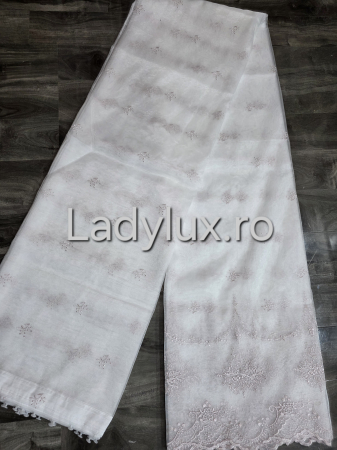 Perdea din tulle cu broderie Roz pudra model floral , gata făcută cu tiv și rejansă C1463 [2]