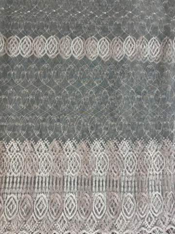 Perdele 3M - Perdea din tulle cu broderie Alba+Roz Pudra 3.5 M - Model Sirena