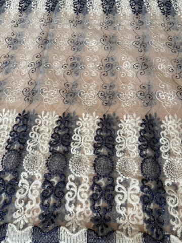 Perdele 4 M - Perdea din tulle cu broderie Albastru+alb, Model  Egipt 4M x 2.5h