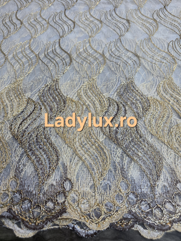 Perdele 3M - Perdea din Tulle cu Broderie Aurie - Model Gold Spirala - 3 M x 2.5 h