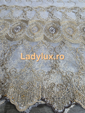 Perdele 3M - Perdea din Tulle cu Broderie Aurie - Model Gold Oglinda - 3 M x 2.5 h