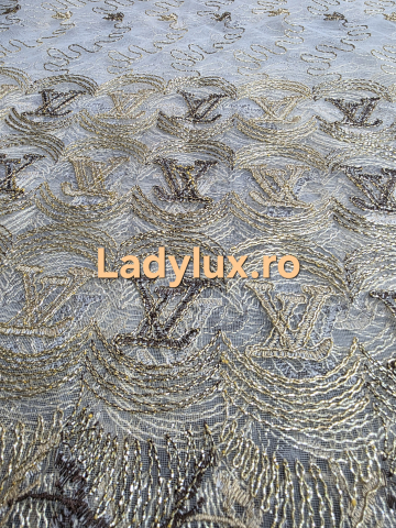 Perdele 3M - Perdea din Tulle cu Broderie Aurie - Model Gold LV - 3 M x 2.5 h