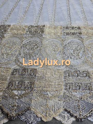 Perdele 3M - Perdea din Tulle cu Broderie Aurie - Model Gold Oglinda - 3 M x 2.5 h