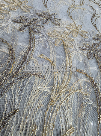 Perdele 3M - Perdea din tulle cu broderie Aurie 3 M - Model Gold Palmier