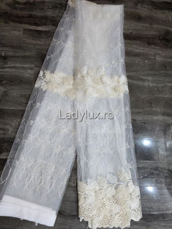 Perdea din tulle cu broderie Bej model frunze, gata făcută cu tiv și rejansă C1451 [1]