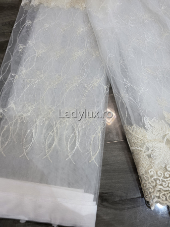Perdea din tulle cu broderie Bej model frunze, gata făcută cu tiv și rejansă C1451 [2]