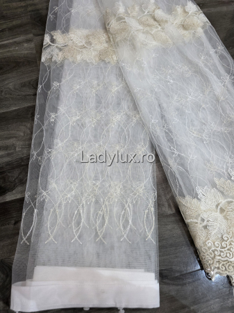 Perdea din tulle cu broderie Bej model frunze, gata făcută cu tiv și rejansă C1451 [3]