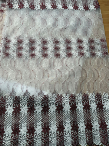 Perdele 4 M - Perdea din tulle cu broderie Bordo+alb, Model  Imperial Floral  4M x 2.5h