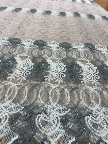 Perdele 4 M - Perdea din tulle cu broderie Gri +alb, Model Imperial 4M x 2.5h