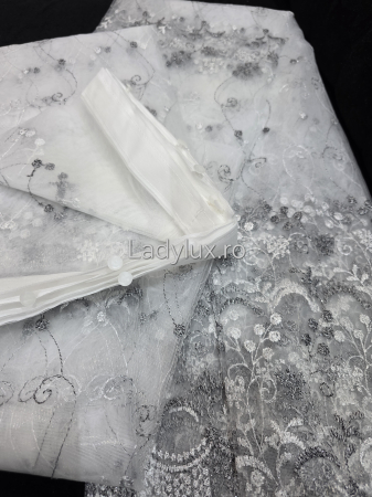 Perdea din tulle cu broderie Gri, gata făcută cu tiv și rejansă C1337 [5]