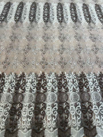 Perdele 4 M - Perdea din tulle cu broderie Maro+alb, Model  Egipt 4M x 2.5h