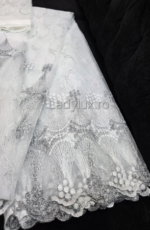 Perdele - Perdea din tulle cu broderie Gri, gata făcută cu tiv și rejansă C1336