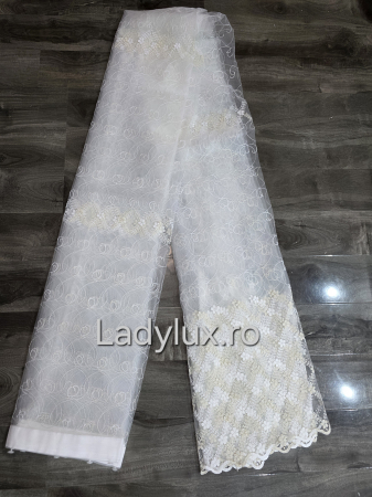 Perdea din tulle cu broderie Bej model floral, gata făcută cu tiv și rejansă C1453 [1]