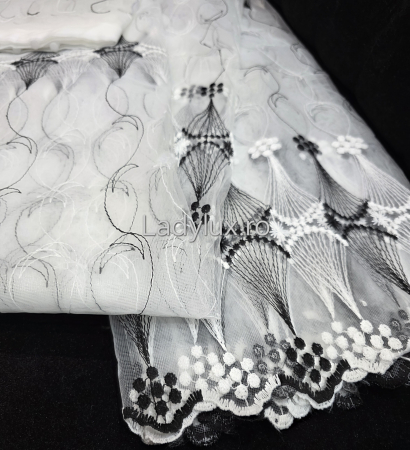 Perdea din tulle cu broderie neagră, gata făcută cu tiv și rejansă C1331 [1]