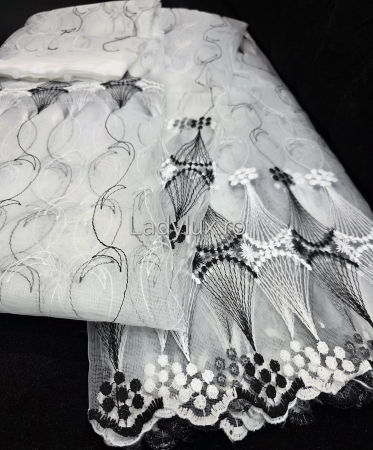 Perdea din tulle cu broderie neagră, gata făcută cu tiv și rejansă C1331 [2]