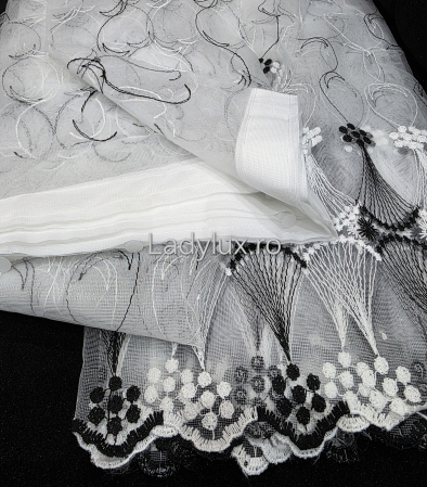Perdea din tulle cu broderie neagră, gata făcută cu tiv și rejansă C1331 [3]