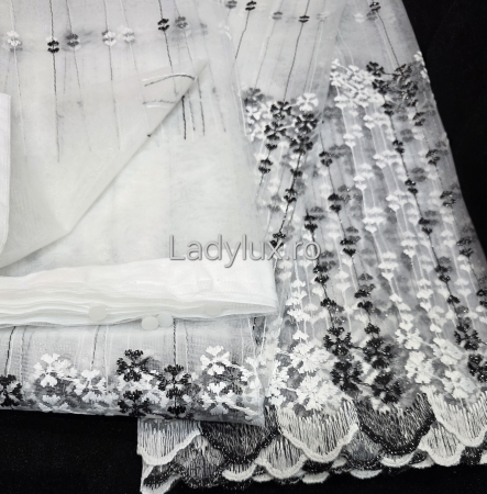 Perdea din tulle cu broderie neagră, gata făcută cu tiv și rejansă C1332 [2]