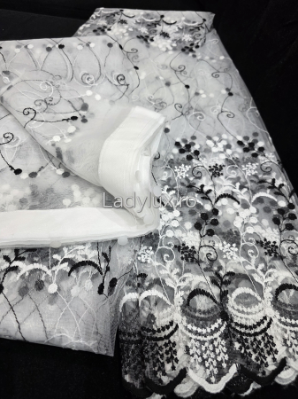 Perdea din tulle cu broderie neagră, gata făcută cu tiv și rejansă C1333 [3]