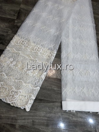 Perdea din tulle cu broderie Alb+bej model floral, gata făcută cu tiv și rejansă C1457 [2]