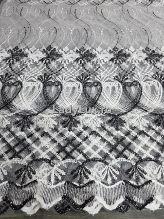 Perdele 4 M - Perdea din tulle cu broderie Negru+alb , Model Paun 4M x 2.8h