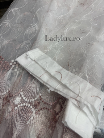 Perdea din tulle cu broderie Roz+alb , model clepsidra, gata făcută cu tiv și rejansă C1597 [2]