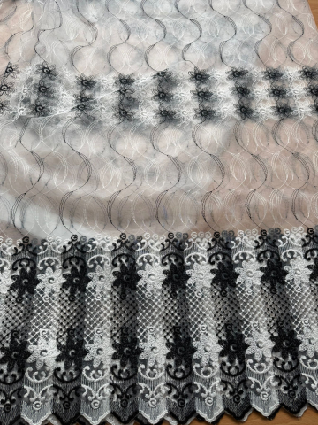 Perdele 4 M - Perdea din tulle cu broderie Negru+alb, Model Imperial 4M x 2.5h