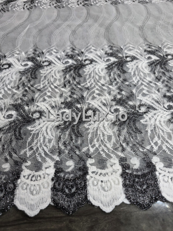 Perdele 3M - Perdea Tulle cu Broderie Alb+Negru Model festiv - 3M x 2.5h Cu Tiv si Rejansa