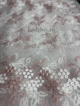 Perdea din tulle cu broderie Roz+alb , model margaritar, gata făcută cu tiv și rejansă C1599 [1]
