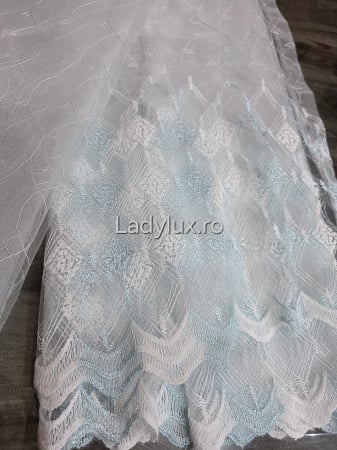 Perdele 3M - Perdea din tulle cu broderie Turcoaz, gata făcută cu tiv și rejansă C1448
