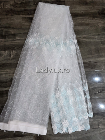 Perdea din tulle cu broderie Turcoaz, gata făcută cu tiv și rejansă C1448 [1]