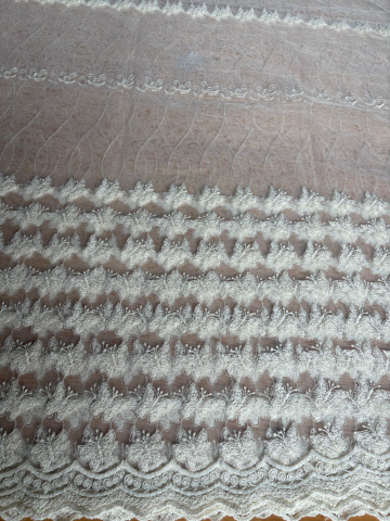 Perdele 4 M - Perdea din tulle cu broderie Alba+Verde, Model Cerc Antic  4M x 2.5h