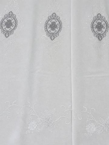 Perdele 3M - Perdea IN cu Broderie Alba+Gri Model Baroc - 3M x 2.5h Cu Tiv si Rejansa