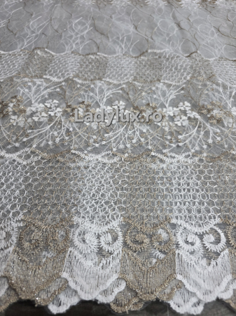 Perdele - Perdea Alba cu broderie Alb+Capucino Model Fagure– gata cusuta cu tiv si rejansa - 3M x 2,5