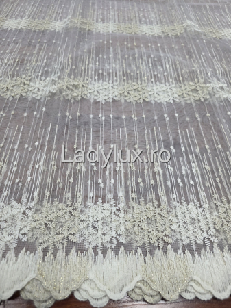 Perdele - Perdea Ivoar cu broderie Crem+Ivoar Model Fulg– gata cusuta cu tiv si rejansa - 3M x 1.9 h