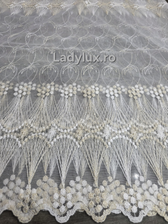 Perdele 3M - Perdea Ivoar cu broderie Crem+Ivoar Model Clepsidra– gata cusuta cu tiv si rejansa - 3M x 2,5